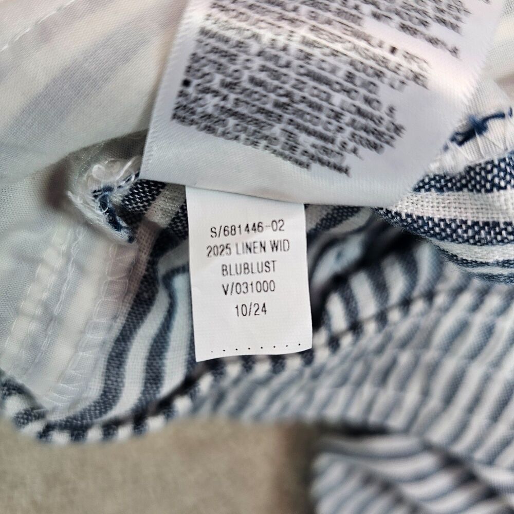 Old Navy High Rise Wide Leg Linen Blend Pants S Blue White Stripe Coastal - Picture 9 of 14